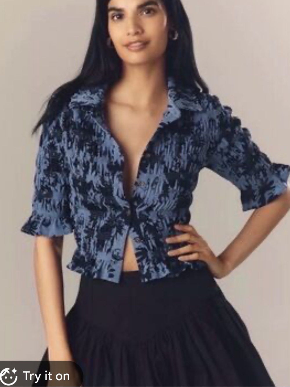 Maeve Anthropologie purple Textured Button-Down collared 3/4 sleeve blouse